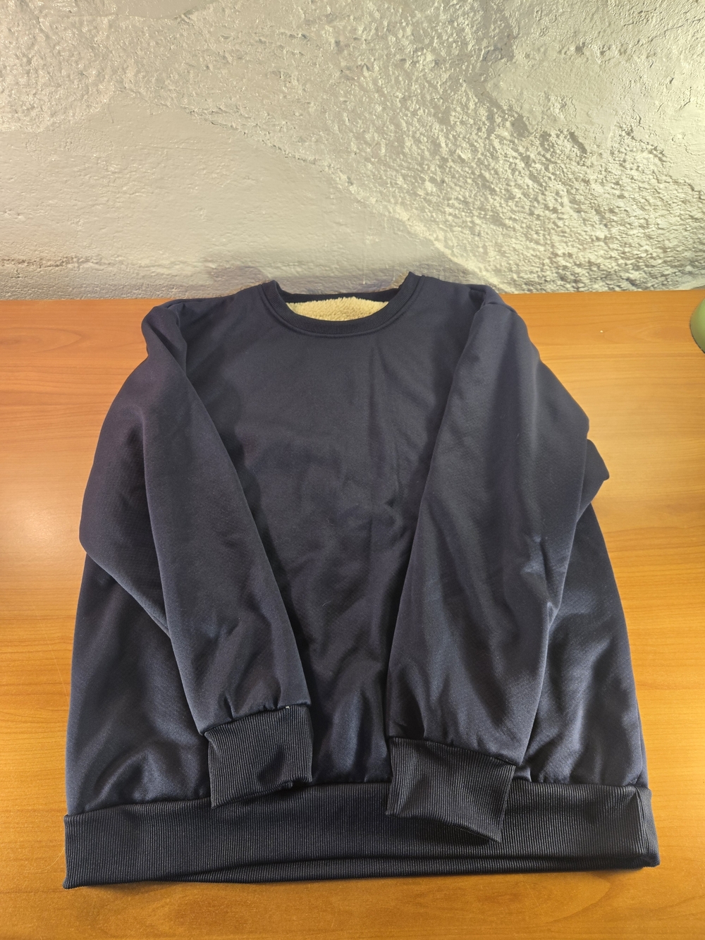 Men's Navy Blue Sherpa Lined Crewneck Sweatshirt Heavyweight Winter Fleece Large